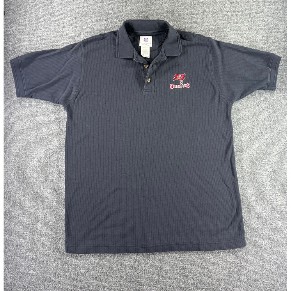 NFL Tampa Bay Buccaneers‎ Mens Large Black Ribbed Cotton Embroidered Polo Shirt